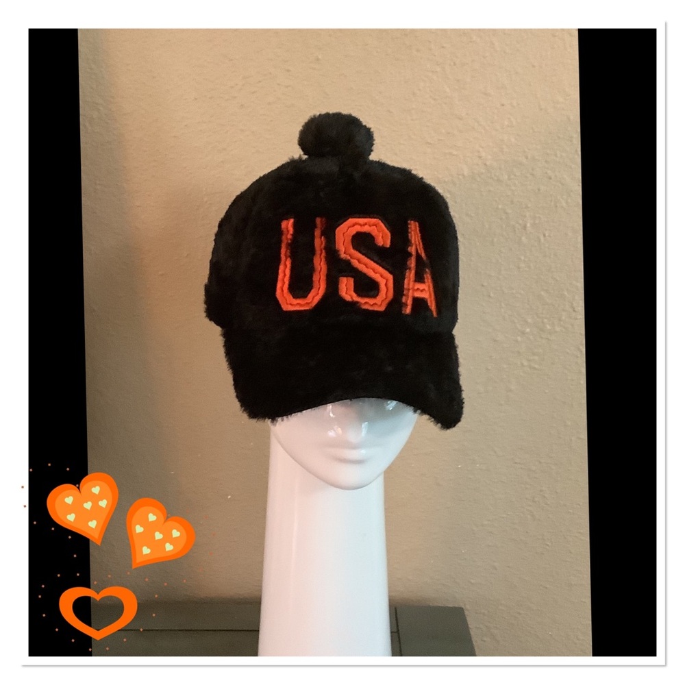 Black and Orange Fuzzy Cap